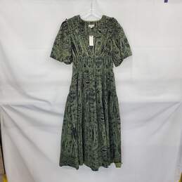 Pilcro Green Floral Patterned Short Sleeve Cotton Maxi Dress WM Size XS NWT