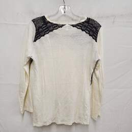 Sandro WM's Ivory Linen and Black Lace Blouse Top Size 3 alternative image