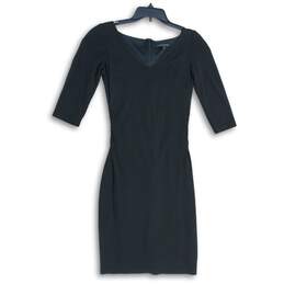 David Meister Womens Black V-Neck 3/4 Sleeve Back Zip Sheath Dress Size 6