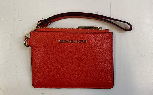 Michael Kors Orange Leather Zip Key Ring ID Card Organizer Wallet Wristlet image number 1