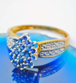 10K Yellow Gold Diamond Accent Sapphire Cluster Ring 2.8g alternative image