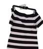 Womens Black White Striped Short Sleeve Casual Pullover Blouse Top Size Medium image number 1