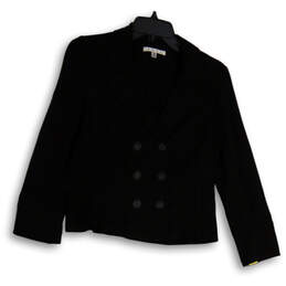 Womens Black Long Sleeve Notch Lapel Double Breasted Blazer Jacket Size S