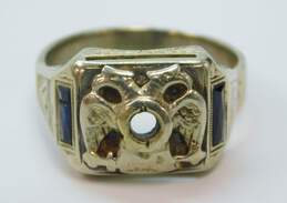 Men's Vintage 14K White Gold Sapphire Art Deco Ring Setting 9.8g alternative image