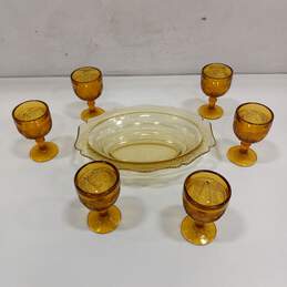 Vintage Yellow Pressed Glassware 7pc Set