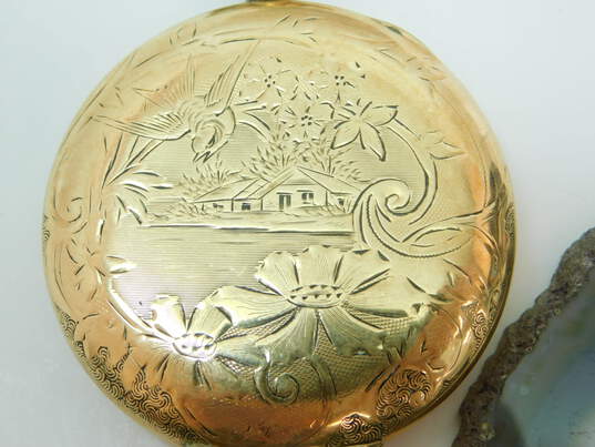 Antique Gold Filled E Bachmann Milwaukee 15 Jewels Etched Hunting Case Pocket Watch 70.9g image number 2