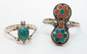 Southwestern 925 Turquoise, Coral & Stamped Turtle Jewelry 18.5g image number 3