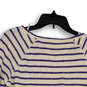 Womens Blue White Striped Long Sleeve Round Neck Pullover T-Shirt Size S image number 4
