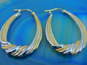14K Two Tone Yellow & White Gold Textured Oblong Hoop Earrings 3.0g image number 1