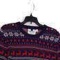 Mens Blue Red Printed Knitted Crew Neck Long Sleeve Pullover Sweater Size M image number 3