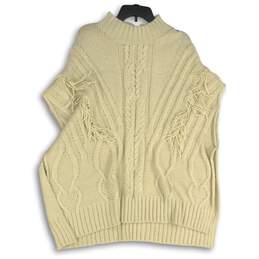 Apt. 9 Womens Cream Cable Knit Crew Neck Poncho Pullover Sweater One Size