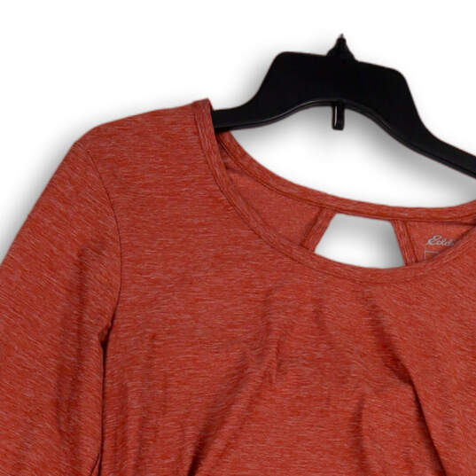 Womens Red Round Neck Long Sleeve Back Key Hole Pullover T-Shirt Size M image number 3