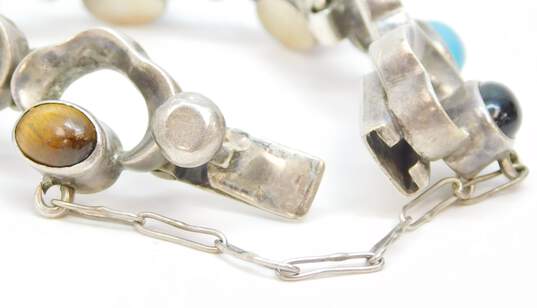 Sterling Silver Mexican Modernist Multi Stone Bracelet 50.0g image number 5