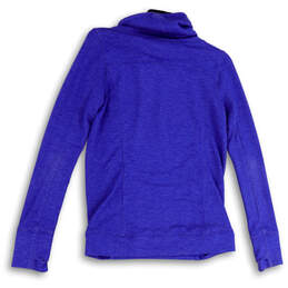 Womens Blue Heather Drawstring Zipped Pockets Pullover Hoodie Size SM alternative image