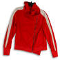 Womens Red White Collared Long Sleeve Pockets Full-Zip Track Jacket Size XL image number 1