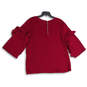 Womens Burgundy Crew Neck Ruffle 3/4 Sleeve Back Zip Blouse Top Size XL image number 4