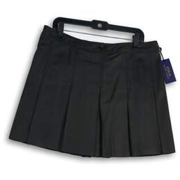NWT Womens Black Pleated Regular Fit Short A-Line Skirt Size 14
