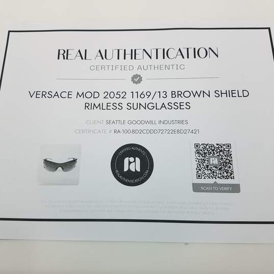 AUTHENTICATED Versace Mod Brown Shield Rimless Sunglasses image number 7