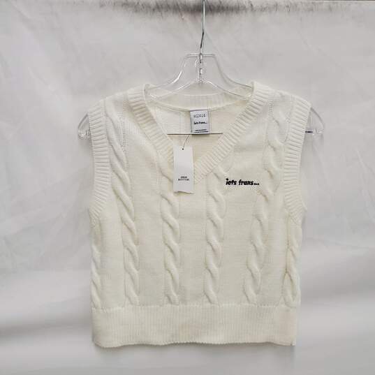 NWT Urban Outfitters Jet Frans WM's Crème Cable Knit V-Neck Sweater Vest Size S/P image number 1