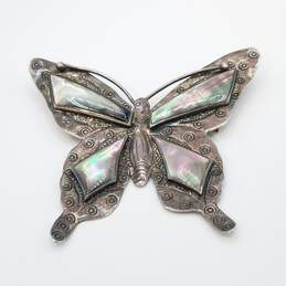 Sterling Silver Abalone Butterfly Brooch 21.4g