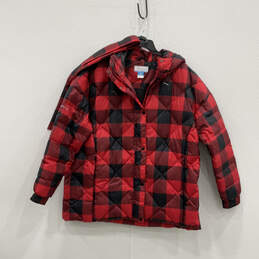 Womens Red Plaid Long Sleeve Hooded Quilted Puffer Jacket Size XXL