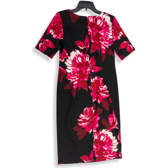 Womens Black Pink Floral Round Neck Back Zip Sheath Dress Size 4 image number 2