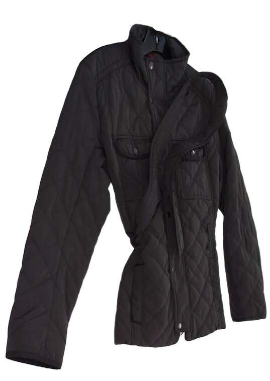 Women Black Long Sleeve Snap Front Pockets Winter Puffer Jacket Size Small image number 2