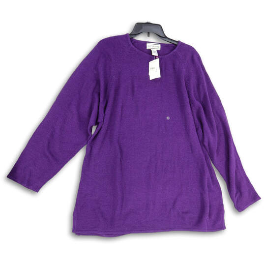 NWT Womens Purple Tight-Knit Long Sleeve Henley Sweater Size 2X image number 1