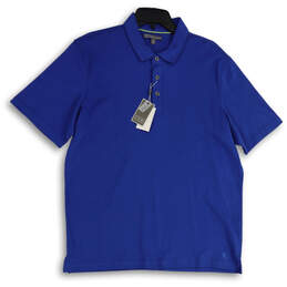 NWT Mens Blue Spread Collar Short Sleeve Polo Shirt Size Large