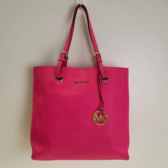 Buy the Michael Kors Saffiano Leather Tote Bag Neon Pink