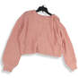 NWT Womens Pink Knitted Long Sleeve V-Neck Cropped Pullover Sweater Size L image number 2