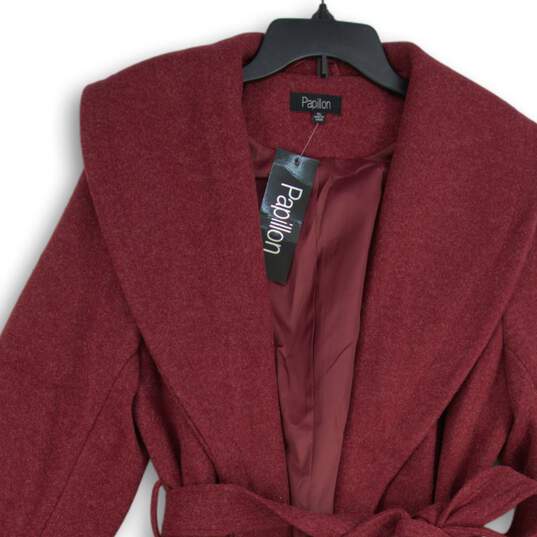 NWT Papillon Womens Red Shawl Collar Long Sleeve Tie Waist Trench Coat Size XL image number 3