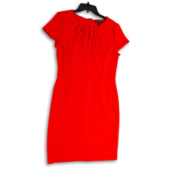 Womens Red Pleated Short Sleeve Keyhole Neck Back Zip Sheath Dress Size 10 image number 1