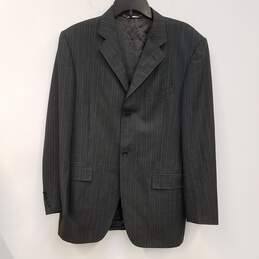 Mens Black Pinstripe Pockets Long Sleeve Collared Blazer Jacket Size Large