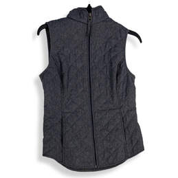 Womens Gray Mock Neck Sleeveless Full-Zip Quilted Jacket Size XXS