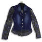 Womens Blue Denim Floral Long Sleeve Button Front Jacket Size 6 image number 1