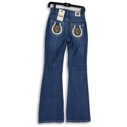 NWT Womens Blue Beaded Denim 5-Pocket Design Bootcut Jeans Size 3 alternative image