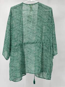 Womens Green Floral Print 3/4 Sleeve Kimono Blouse Top One Size T-0557239-E alternative image