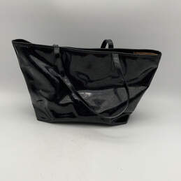 Womens Black Leather Inner Zip Pocket Double Handle Tote Bag Purse
