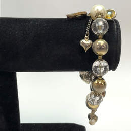Designer Betsey Johnson Two-Tone Fashionable Pearl Heart Charm Bracelet