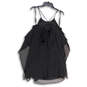 Womens Black Ruffled Spaghetti Strap Round Neck Short Mini Dress Size Small image number 2