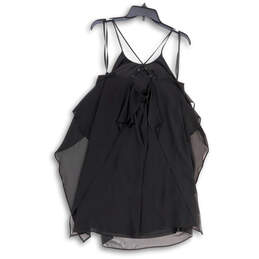 Womens Black Ruffled Spaghetti Strap Round Neck Short Mini Dress Size Small alternative image