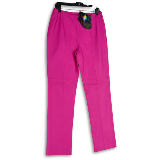 NWT Womens Pink Flat Front Straight Leg Pull-On Ankle Pants Size 10 image number 1