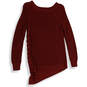 Womens Red Knitted Side Lace Up Round Neck Pullover Sweater Size Large image number 4