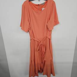 Danny And Nicole Persimmon Short Sleeve Belted Shirt Dress