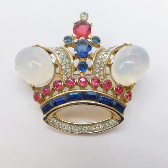 Vintage Crown Trifari Alfred Phillipe Jelly Belly Gold Tone Crown Brooch 23.2g image number 1