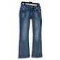 Womens Blue Denim Medium Wash Studded Embroidered Bootcut Leg Jeans Size 27 image number 1