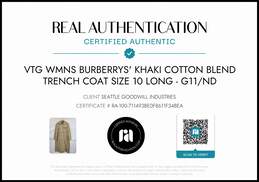 Burberry's Women's Vintage Khaki Cotton Blend Trench Coach Size 10 Long w/COA alternative image