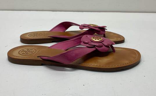 Tory Burch Breely Pink Floral Leather Thong Sandals Shoes 6 M image number 1
