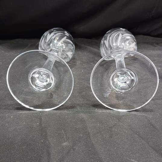 2pc. Set of Floral Clear Crystal Engraved Floral Wine Glasses image number 3